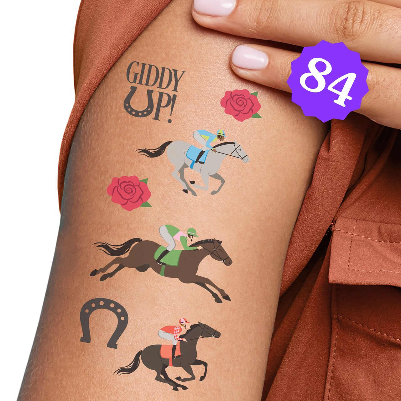 Big Dot of Happiness Derby Horse Race Temporary Tattoos, Kentucky Horse Racing Themed Party Favors, Derby Day Decorations, 12 Sheets (84 Fake Tats)